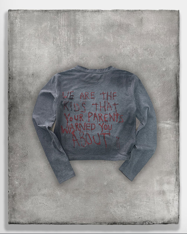Grey Graphic Long Sleeve Crop Top 