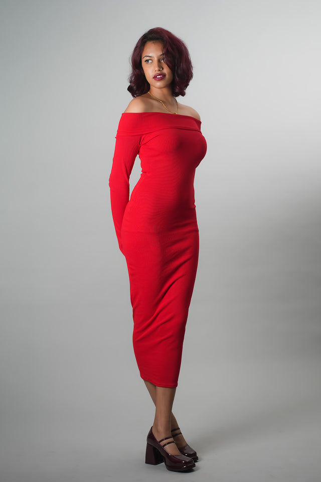 RED full sleeve body-con dress