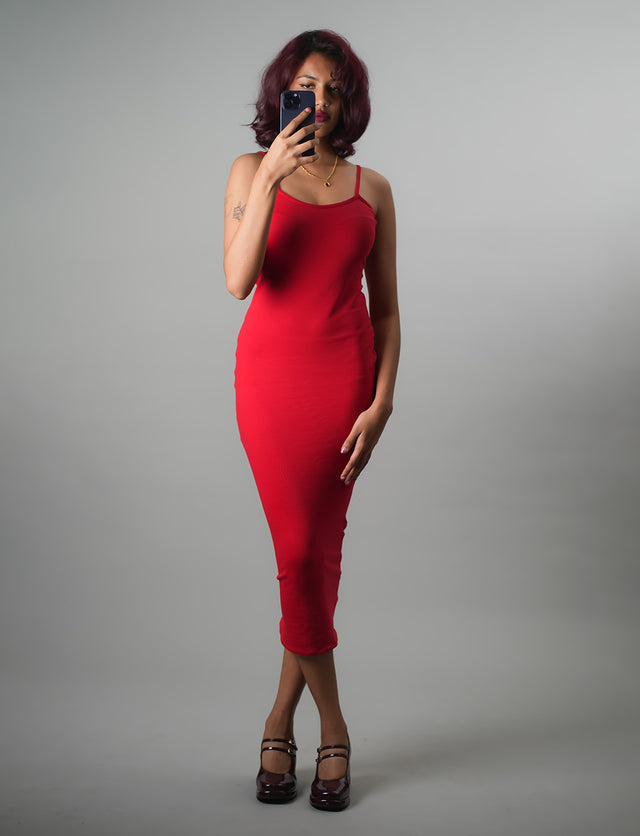 RED body-con dress