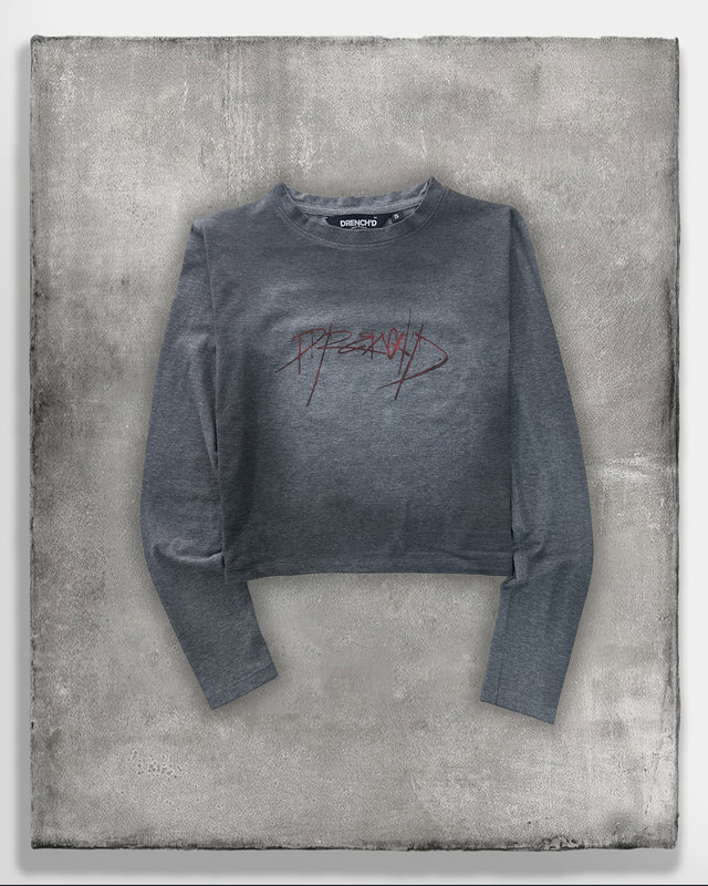 Grey Graphic Long Sleeve Crop Top&nbsp;
